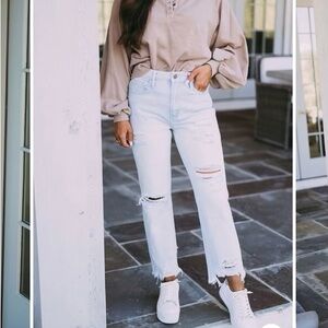 Flying Monkey Light Wash Distressed Cropped Jeans